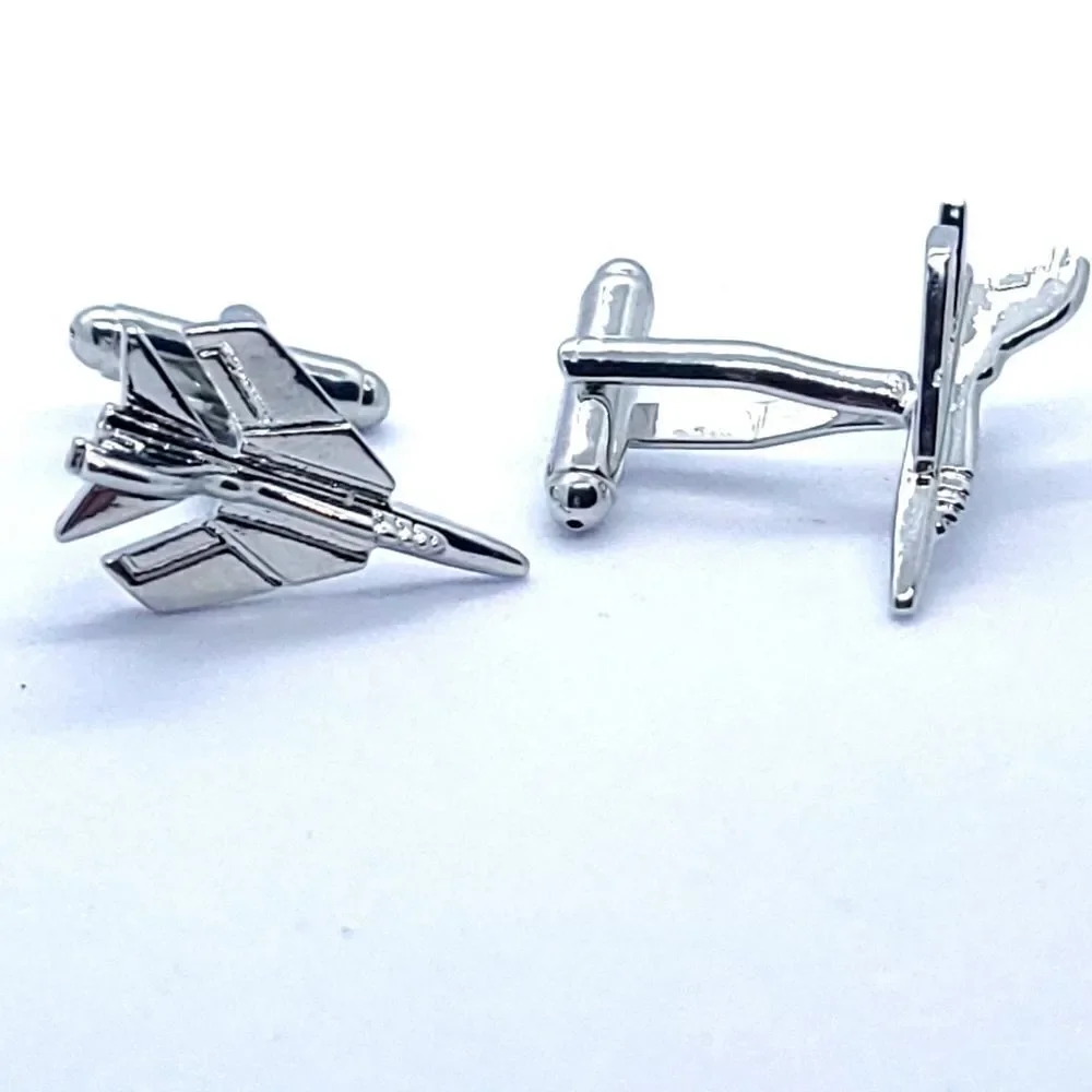 Men's Fighter Jet Silver Cufflinks Tuxedo Formal Aviation Pilot Airplane Plane